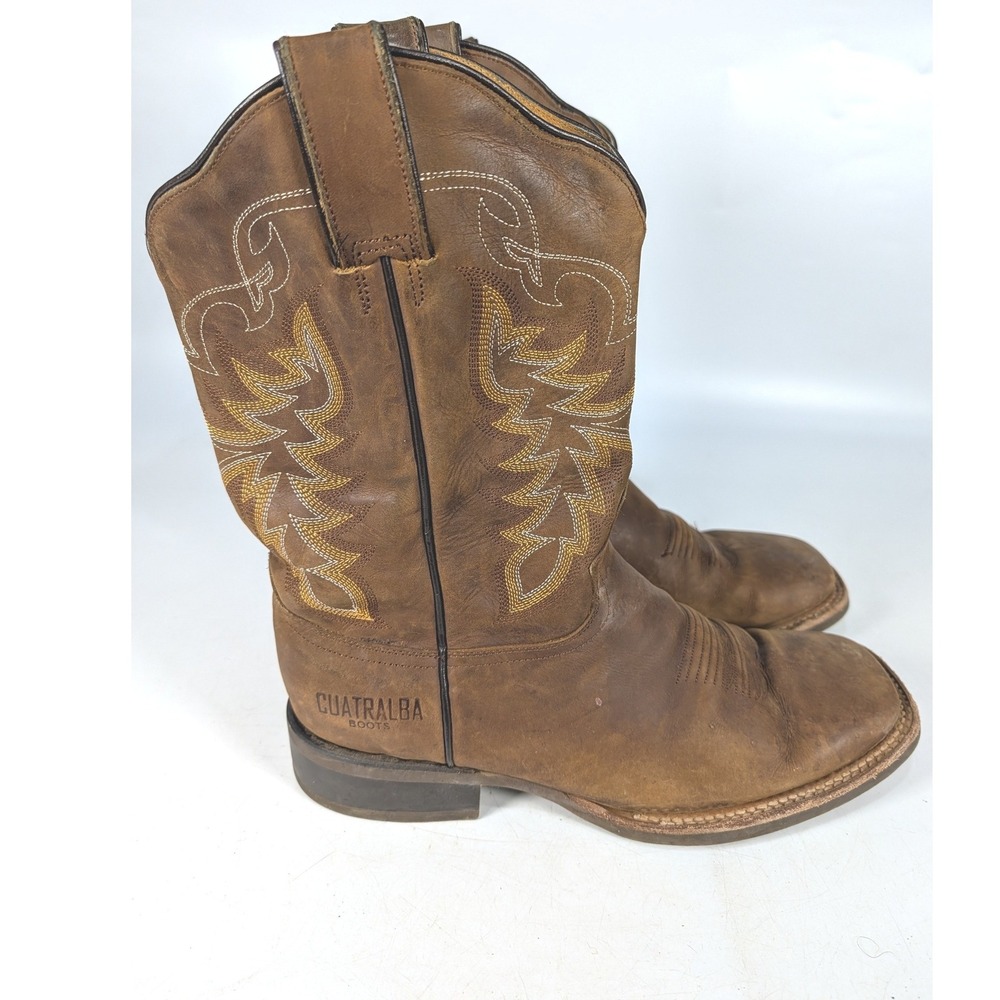 Cuatralba Boots Mens Brown Leather Western Cowboy Square Toe Mexico Size 11.5